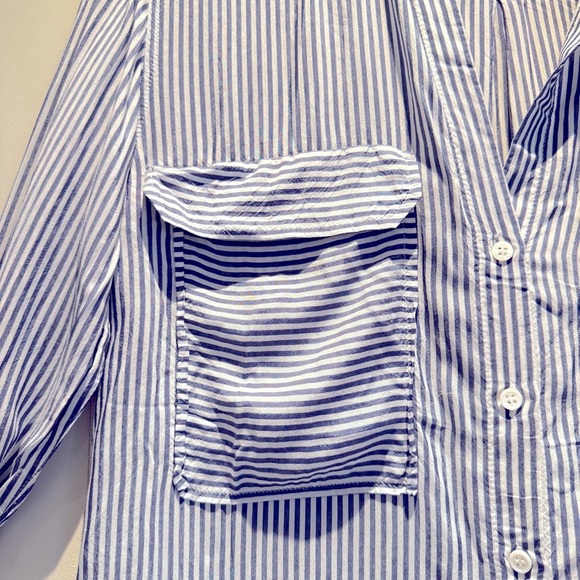Zara Blue White Striped Viscose ButtonDown Collared Blouse, Sz S, Parisian Style - Picture 8 of 15